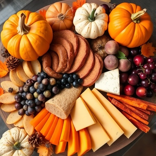 Fall Charcuterie Board Ideas — autumn board with pumpkins, fruit, and cheeses, rustic seasonal entertaining idea