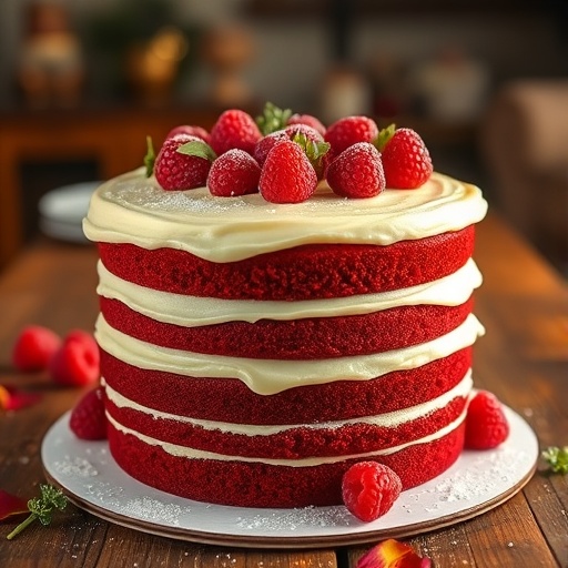 Romantic Red Velvet Galentine’s Cake with Cream Cheese Frosting & Berries