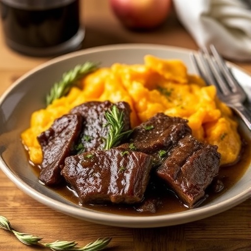 Apple Cider Braised Short Ribs with Rosemary Mashed Sweet Potatoes
