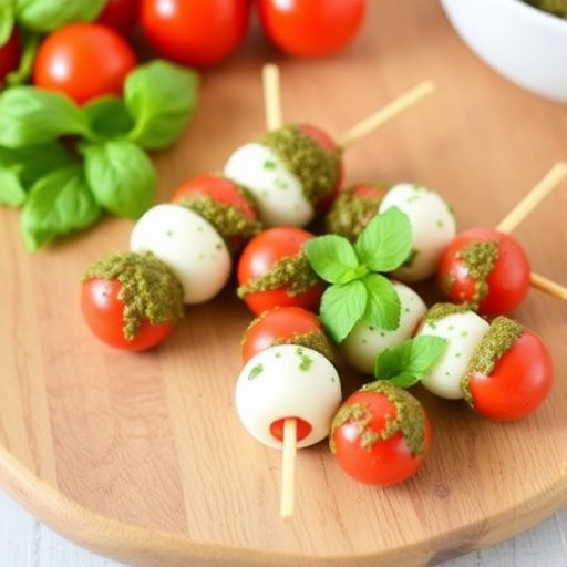 Mini Caprese Skewers with Pesto – Easy Thanksgiving Appetizer